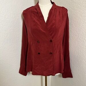 Pendleton 100% Silk Blouse Burgundy Red Collared Long Sleeve Size 10